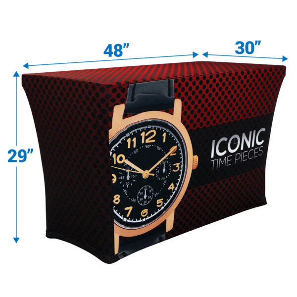 4′ Stretch Table Throw Full Color 4-sided with Custom Dye-Sub Print (30″ Depth)